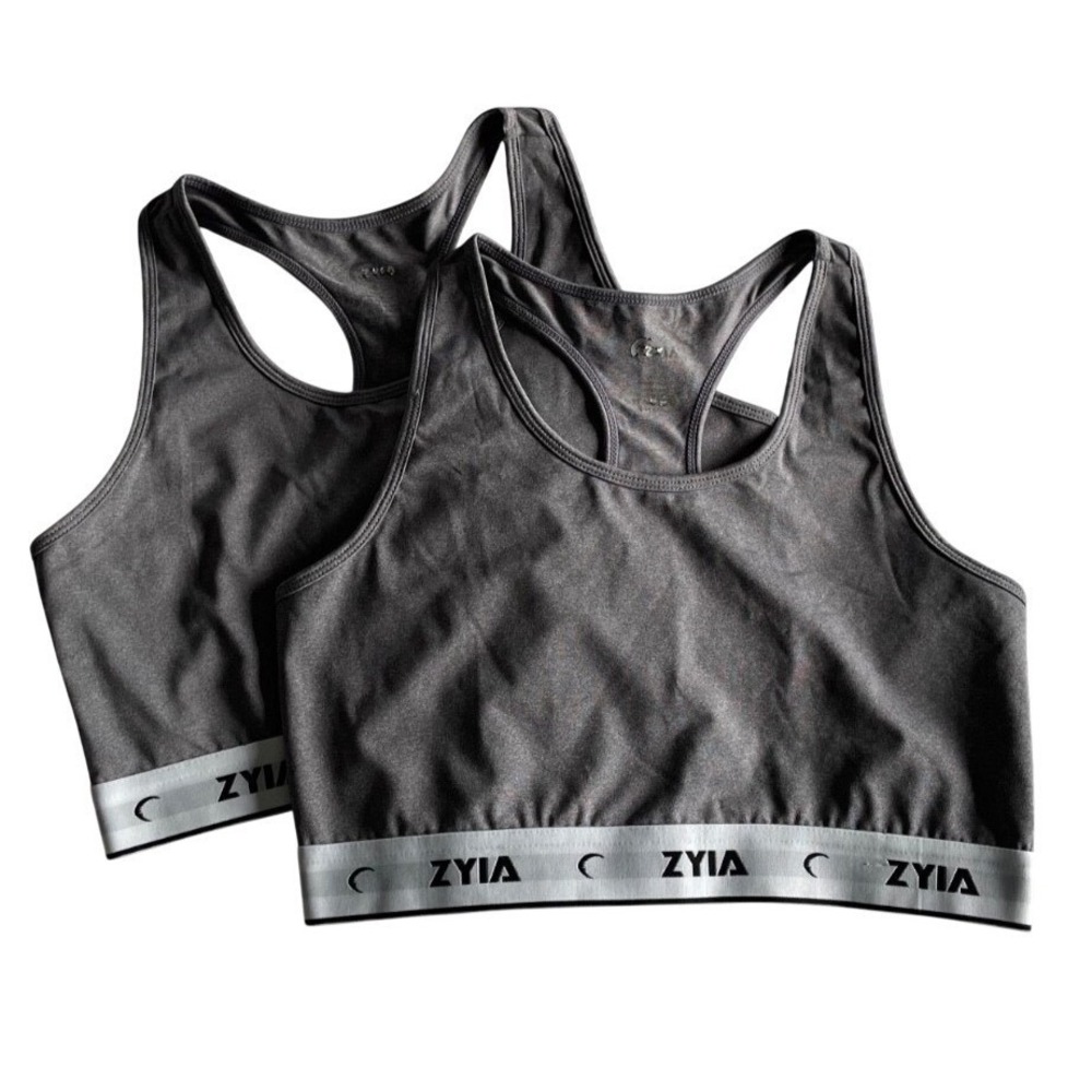 Zyia Active Sports Bra Women M Gray Heather‎ Racerback Logo Band 2 Pack